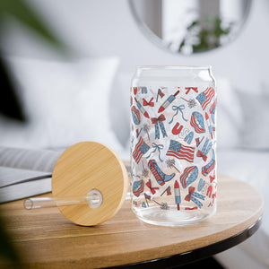 Patriotic Sipper Glass, 16oz - Fourth of July Tumbler, Independence Day Cup, USA Celebration Drinkware, Red White Blue Beer Mug