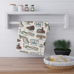 Smryna Georgia Illustrated Kitchen Towels, Kitchen Decor, Farmhouse Style, Gift for Hosts, Unique Kitchen Linens, Smryna GA Pattern