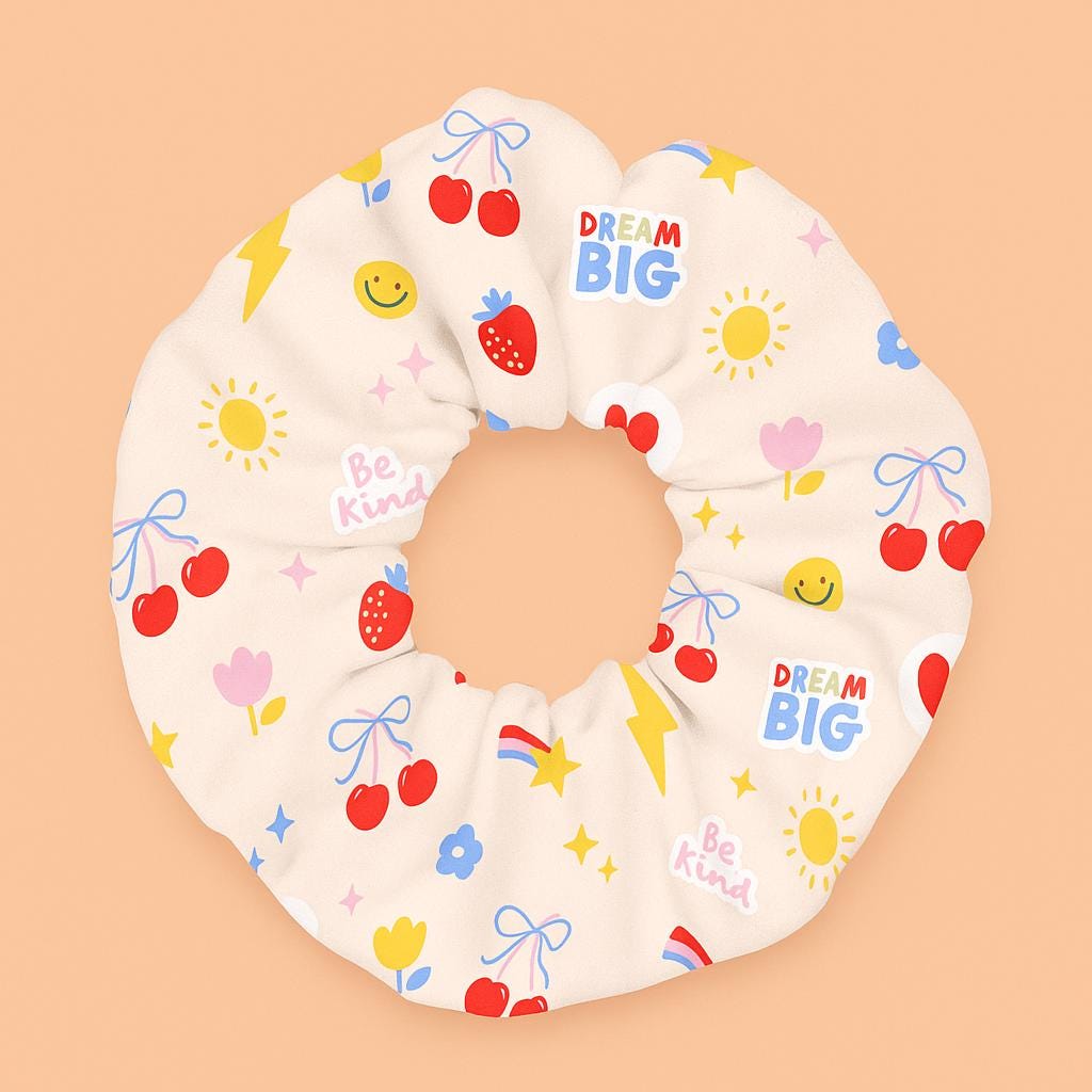 Colorful Teacher Scrunchie, School Hair Accessory, Patterned Ponytail Holder, Gift for Teen Girls, Hair Tie for Everyday Use and Parties