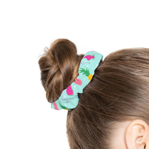 Scrunchie Hair Tie, Flamingo Sun Pineapple Print, Tropical Beach Accessory, Cute Colorful Hairband, Pool Day Gift, Summer Accessory