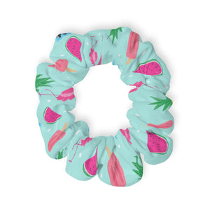 Scrunchie Hair Tie, Flamingo Sun Pineapple Print, Tropical Beach Accessory, Cute Colorful Hairband, Pool Day Gift, Summer Accessory
