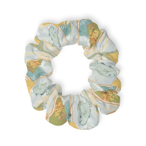 Italian Coast Scrunchie, Lemon Fish Stamp Print Hair Tie, Coastal Summer Accessory, Soft Beachy Hairband, Mediterranean Gift for Her