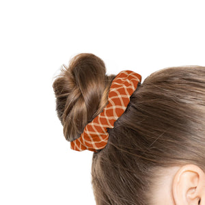 Rust Orange Fall Scrunchie, Neutral Hair Tie for Fall, Retro Grid Print Hair Accessory, Boho Style Scrunchie Gift for Her