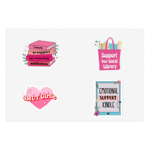 Bookish Sticker Sheets for Book Lovers, Cute Library Stickers, Emotional Support Stickers, Gift for Bookworms, Kindle Laptop Bottle Decal