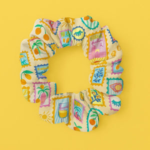 Amalfi Coast Scrunchie, Italian Postcard Hair Tie, Lobster Citrus Olive Design, Coastal Summer Accessory, Gift for Her, Beach Style