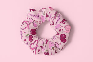 Pink Fighter Scrunchie, Breast Cancer Awareness Hair Tie, Boxing Gloves Bra Ribbon Print, Survivor Gift, October Accessory, Support Her