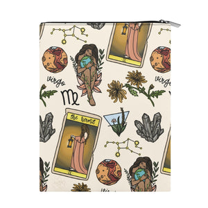 Virgo Seamless Pattern Printed Fabric Custom Book Sleeve Book Cover Protector with Zipper and Front Pocket