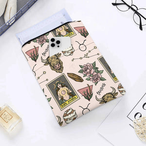 Taurus Seamless Pattern Printed Fabric Custom Book Sleeve Book Cover Protector with Zipper and Front Pocket