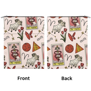 Aries Seamless Pattern Printed Fabric Custom Book Sleeve Book Cover Protector with Zipper and Front Pocket