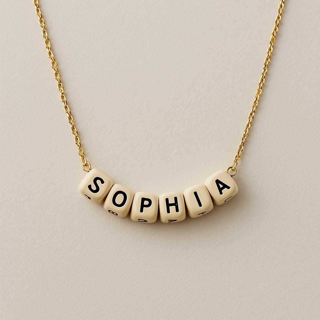 Custom Name Bead Necklace with Gold Chain – Personalized Jewelry Gift for Girls, Women, Moms – Birthday or Mother’s Day Keepsake