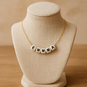Custom Name Bead Necklace with Gold Chain – Personalized Jewelry Gift for Girls, Women, Moms – Birthday or Mother’s Day Keepsake