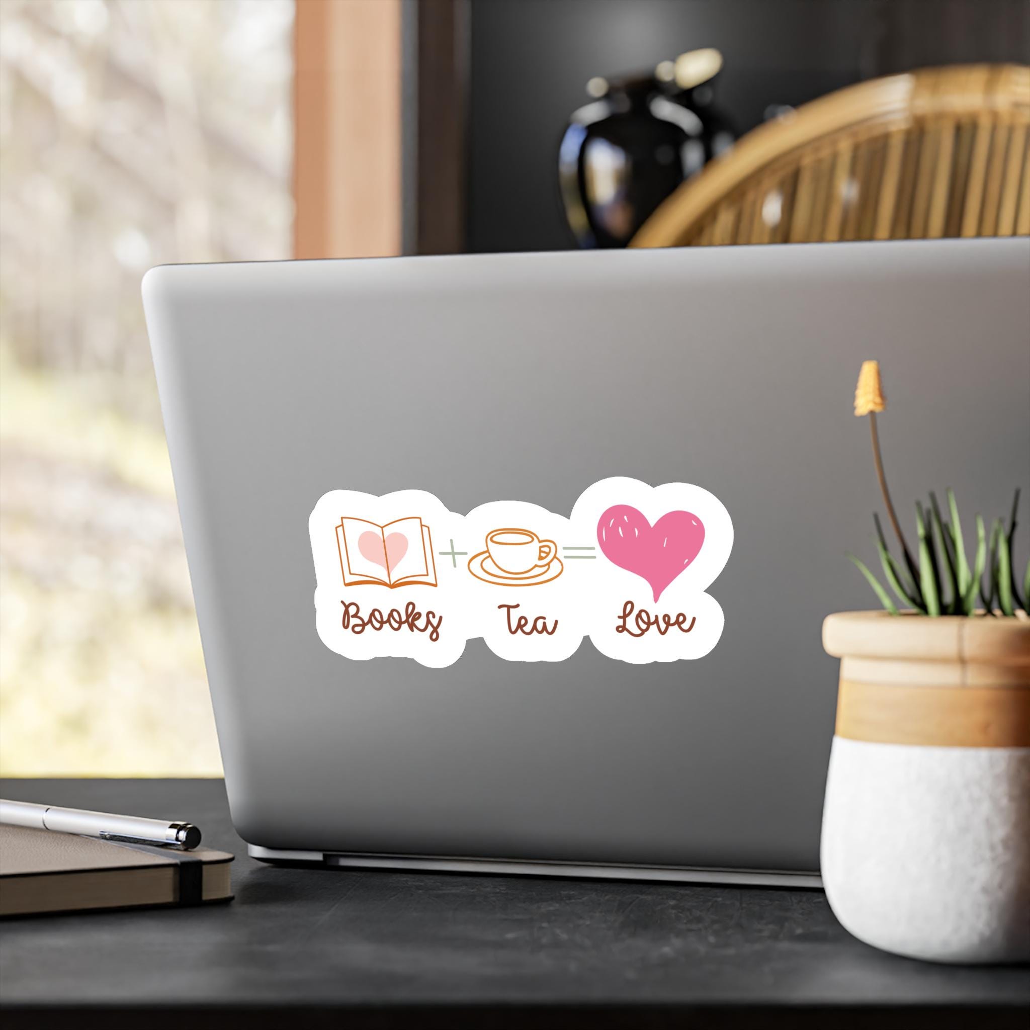 Books + Tea = Love Sticker ,Cute Tea and Book Sticker, Reusable Sticker Book Accessory, Cozy Book Lover Gift