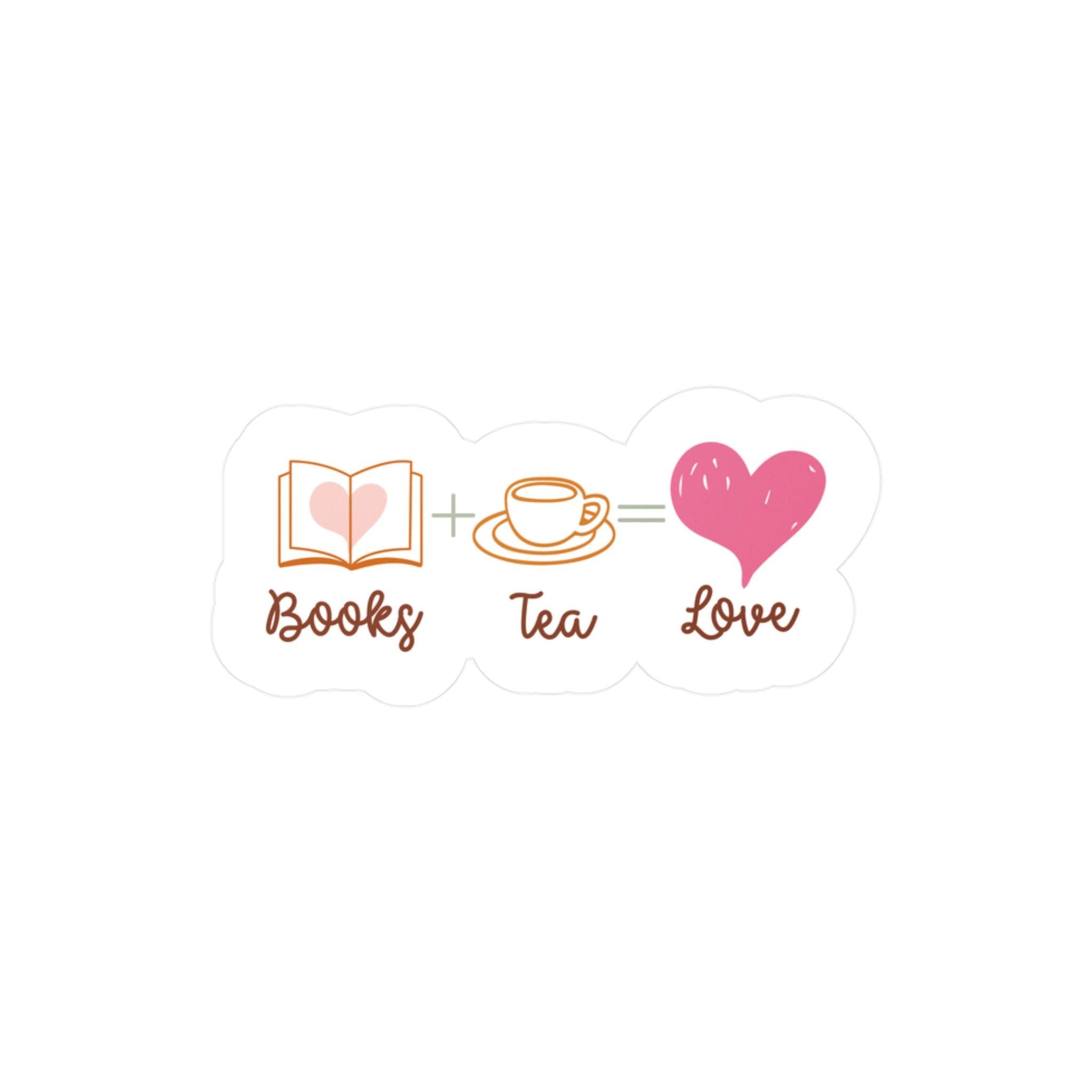 Books + Tea = Love Sticker ,Cute Tea and Book Sticker, Reusable Sticker Book Accessory, Cozy Book Lover Gift