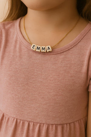 Custom Name Bead Necklace with Gold Chain – Personalized Jewelry Gift for Girls, Women, Moms – Birthday or Mother’s Day Keepsake
