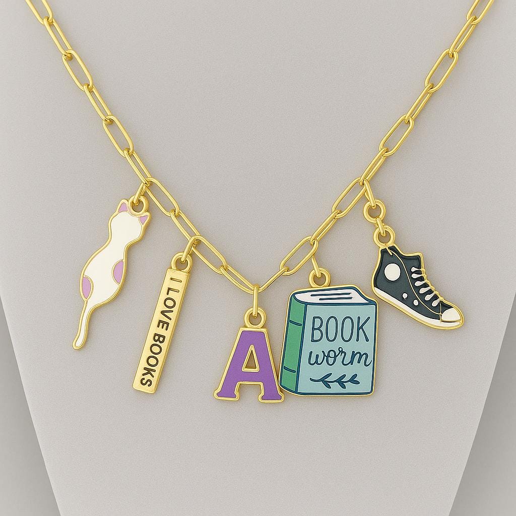 Custom Bookish Necklace | Bookworm Gift | Bookish Jewelry | Bookish Charms Pendant | Personalized Bookish Gift