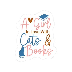 A Girl in Love with Cats & Books Sticker | Bookish Sticker | Bookworm | Kindle Sticker | Reader Gift for Her | Bookish Decal | Bookish Merch