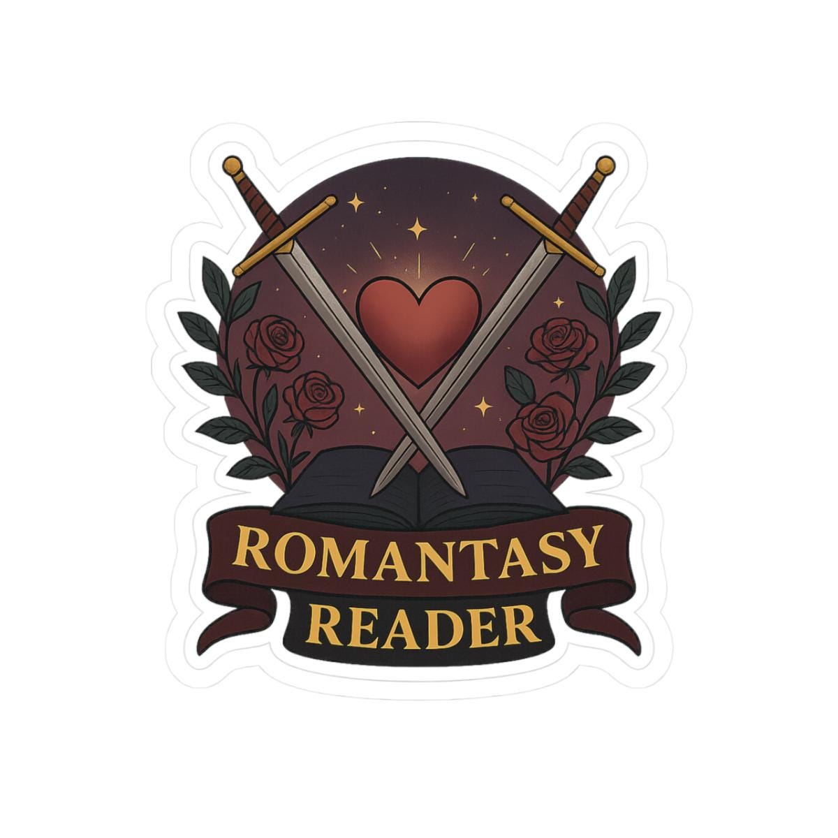 Romantasy Blooming Roses Kiss-Cut Sticker, Fantasy Reader Gift, Magical Book Lover Decal, Rose Garden Journal Sticker, Bookish, Book