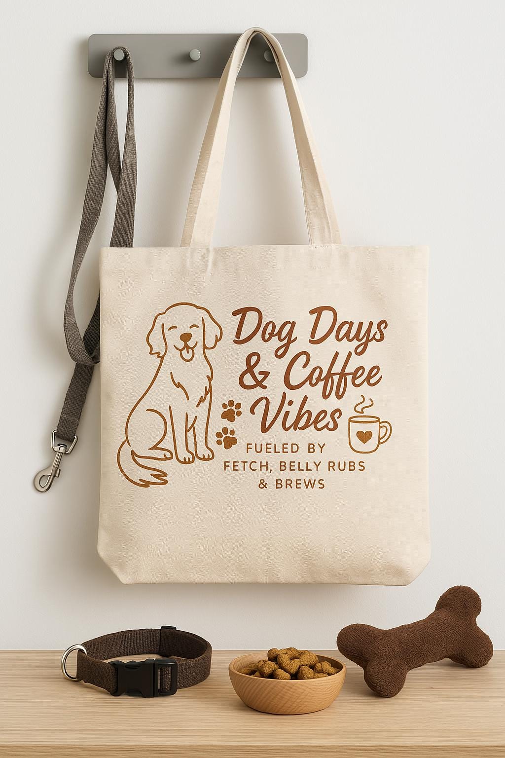 Dog Days & Coffee Vibes Tote Bag, Pet Lovers Gift, Eco-Friendly Shopping Bag, Summer Tote, Dog Mom Bag, Casual Beach Tote