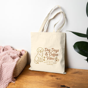 Dog Days & Coffee Vibes Tote Bag, Pet Lovers Gift, Eco-Friendly Shopping Bag, Summer Tote, Dog Mom Bag, Casual Beach Tote