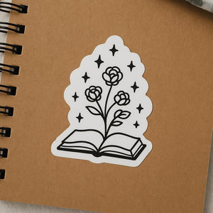 Romantasy Blooming Roses Book Sticker, Fantasy Reader Gift, Magical Book Lover Decal, Rose Garden Journal Sticker, Bookish