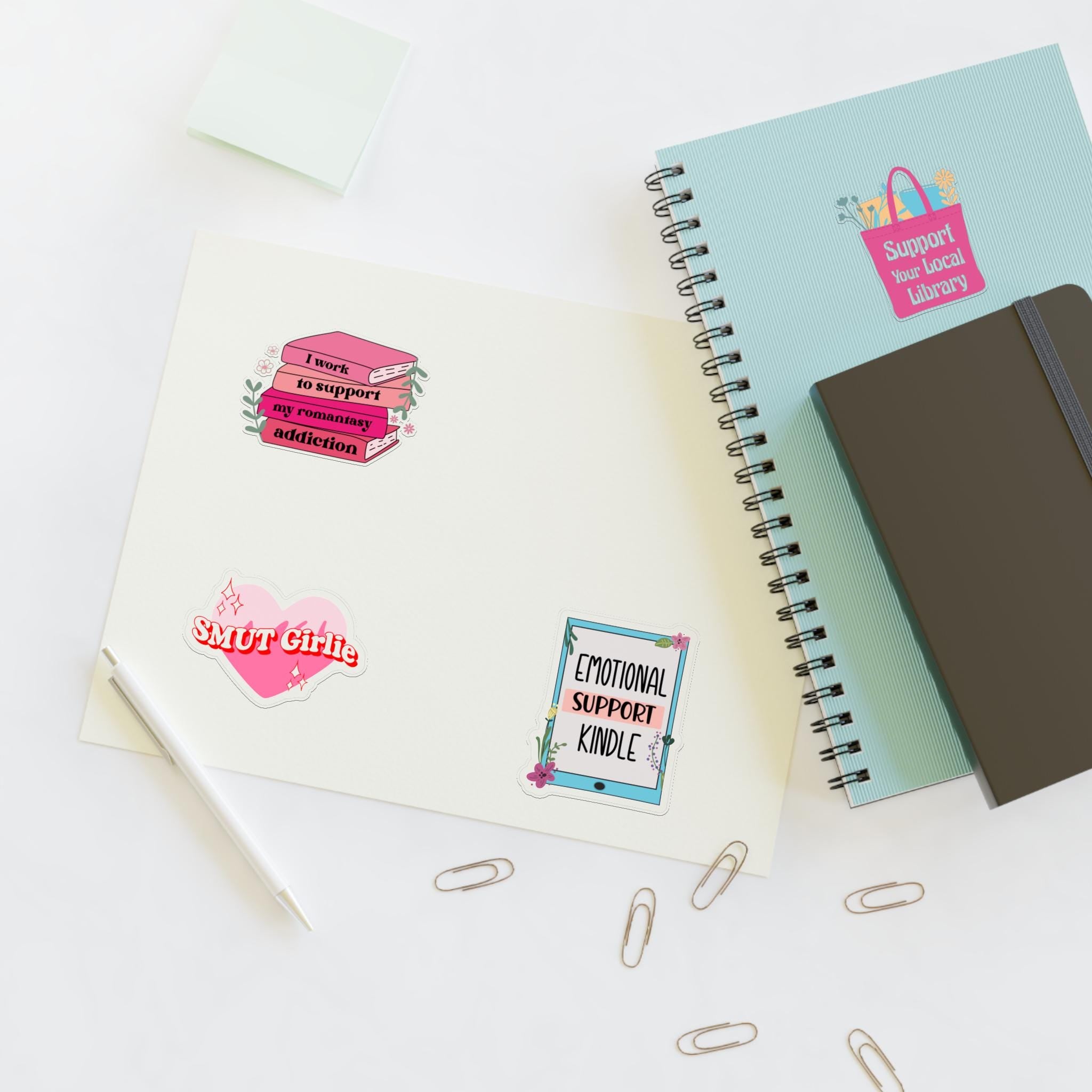 Bookish Sticker Sheets for Book Lovers, Cute Library Stickers, Emotional Support Stickers, Gift for Bookworms, Kindle Laptop Bottle Decal