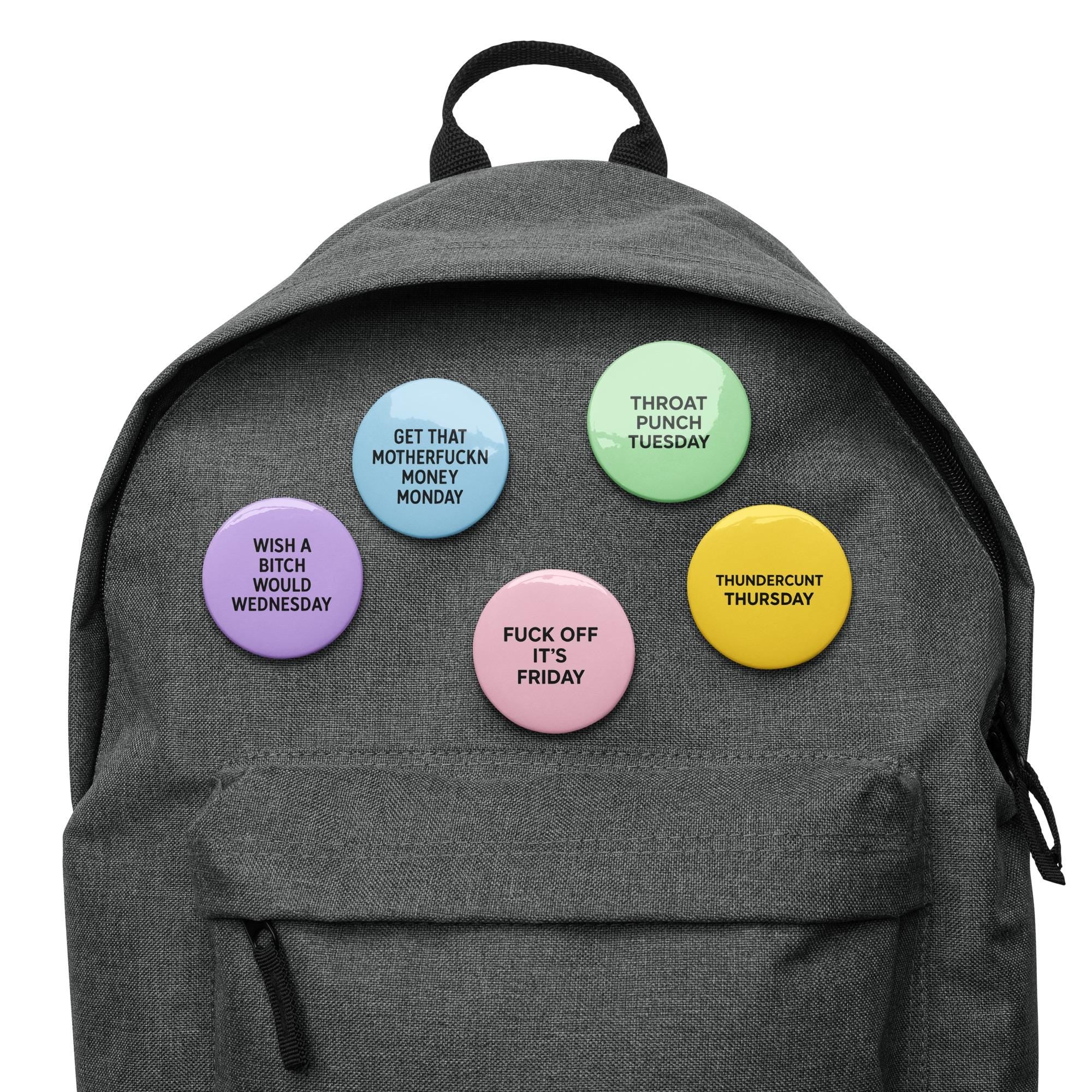 Funny Enamel Pin Buttons - Wish a Bitch Would, Make Motherckin Money, Throatpunch, Thunder, Fuck Off