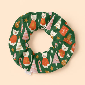 Festive Christmas Cat Holiday Scrunchie, Cute Winter Hair Accessory, Christmas Hair Tie, Gift for Her, Fun Holiday Seasonal Scrunchie