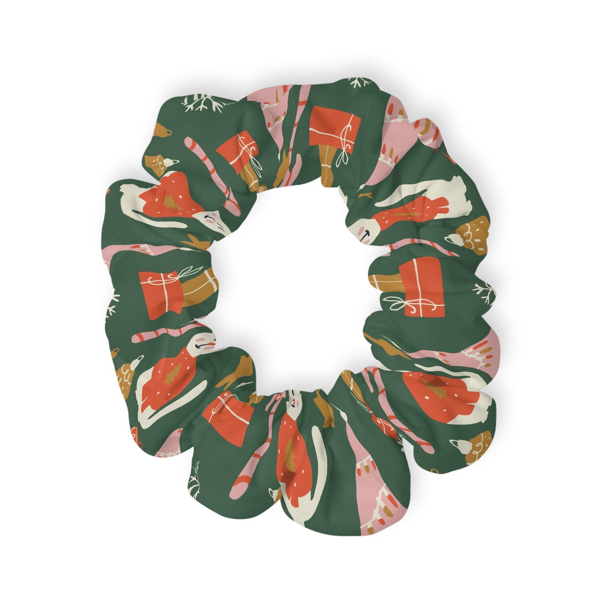 Festive Christmas Cat Holiday Scrunchie, Cute Winter Hair Accessory, Christmas Hair Tie, Gift for Her, Fun Holiday Seasonal Scrunchie