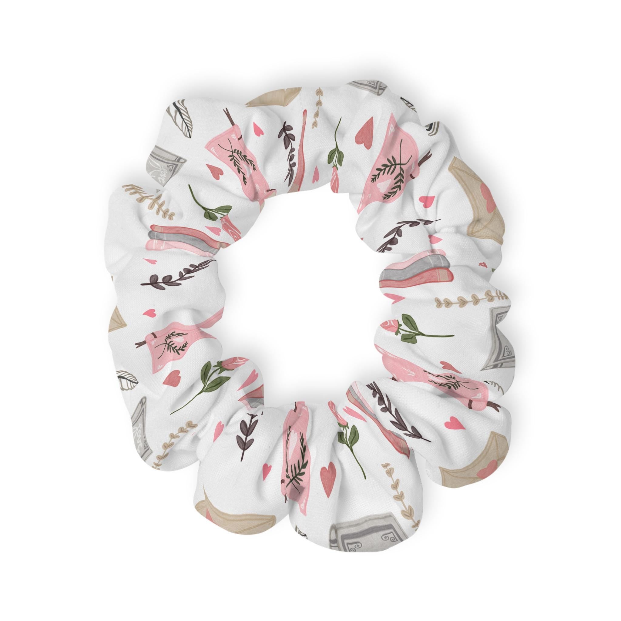 Bookish Hearts Floral Scrunchie Set, Cute Hair Accessories, Stylish Gifts for Her, Everyday Hair Ties, Eco-Friendly Hair Accessories