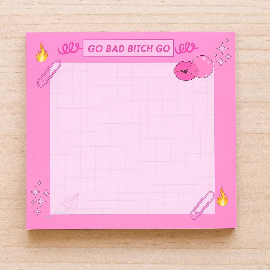 Go Bad Bitch Go Sticky Notes, Pink Motivational Notepad, Funny Desk Accessories, Sassy Stationery, Cute Office Supplies, Girl Boss Gift