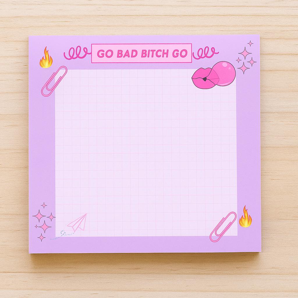 Go Bad Bitch Go Sticky Notes, Pink Motivational Notepad, Funny Desk Accessories, Sassy Stationery, Cute Office Supplies, Girl Boss Gift