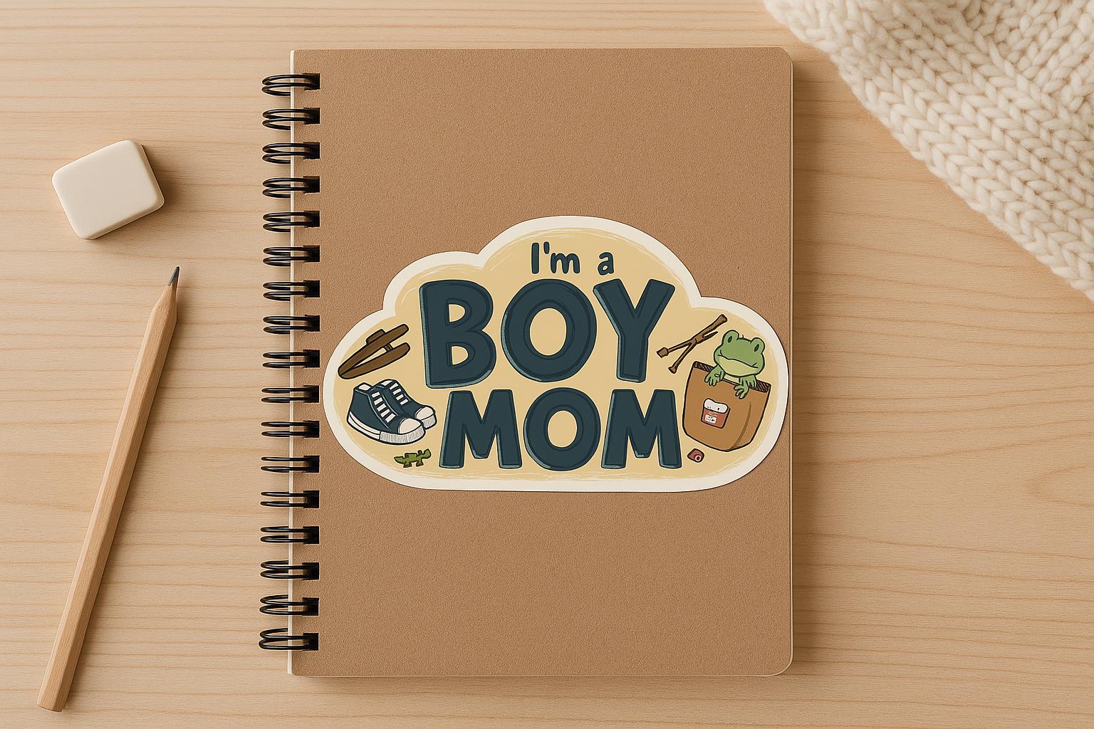 Boy Mom Journal Sticker - Cute Laptop Water Bottle Kids Gift Mothers Day, Mom Life, Kiss-Cut Stickers, Planner Decal, Mothers Day, Scrapbook