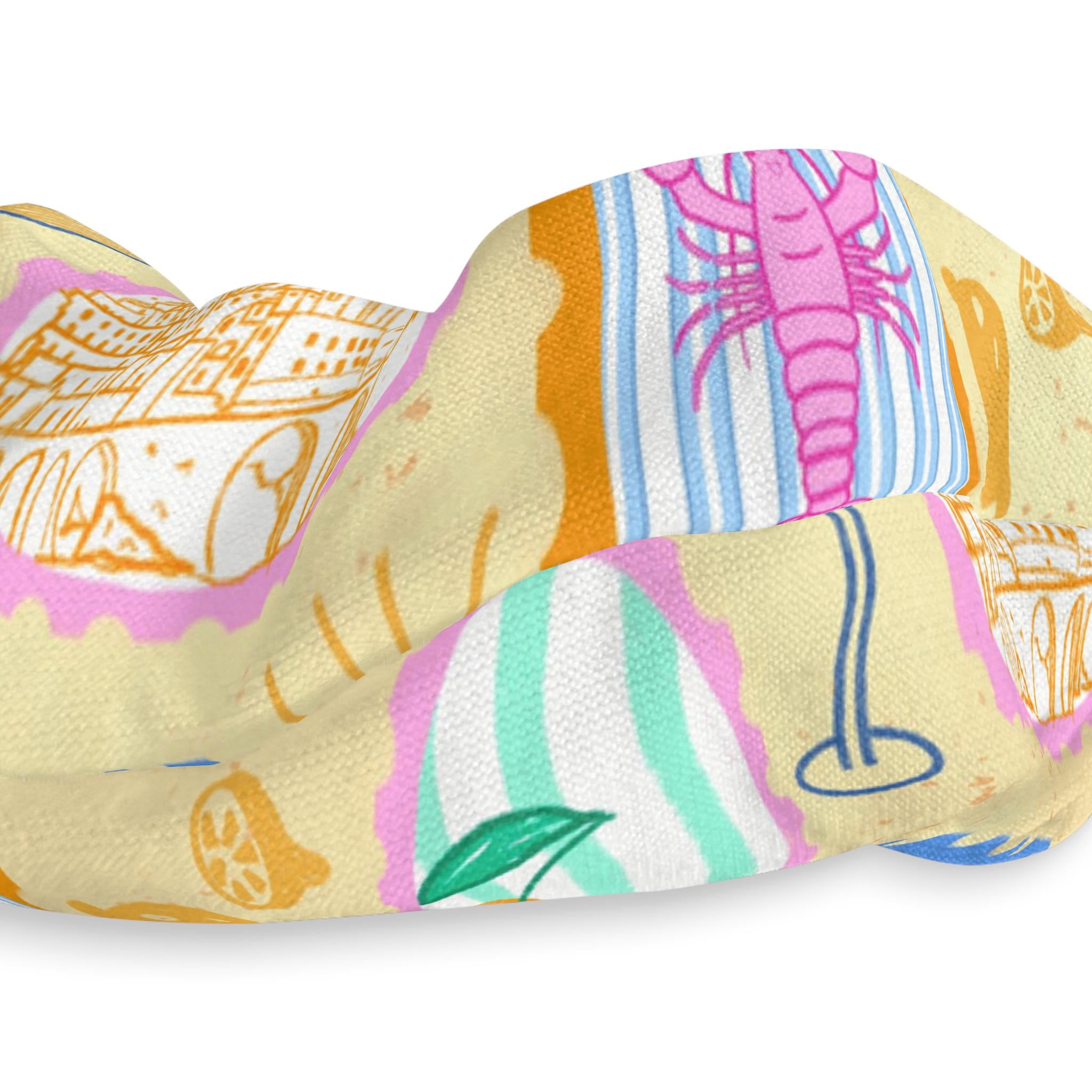 Amalfi Coast Scrunchie, Italian Postcard Hair Tie, Lobster Citrus Olive Design, Coastal Summer Accessory, Gift for Her, Beach Style