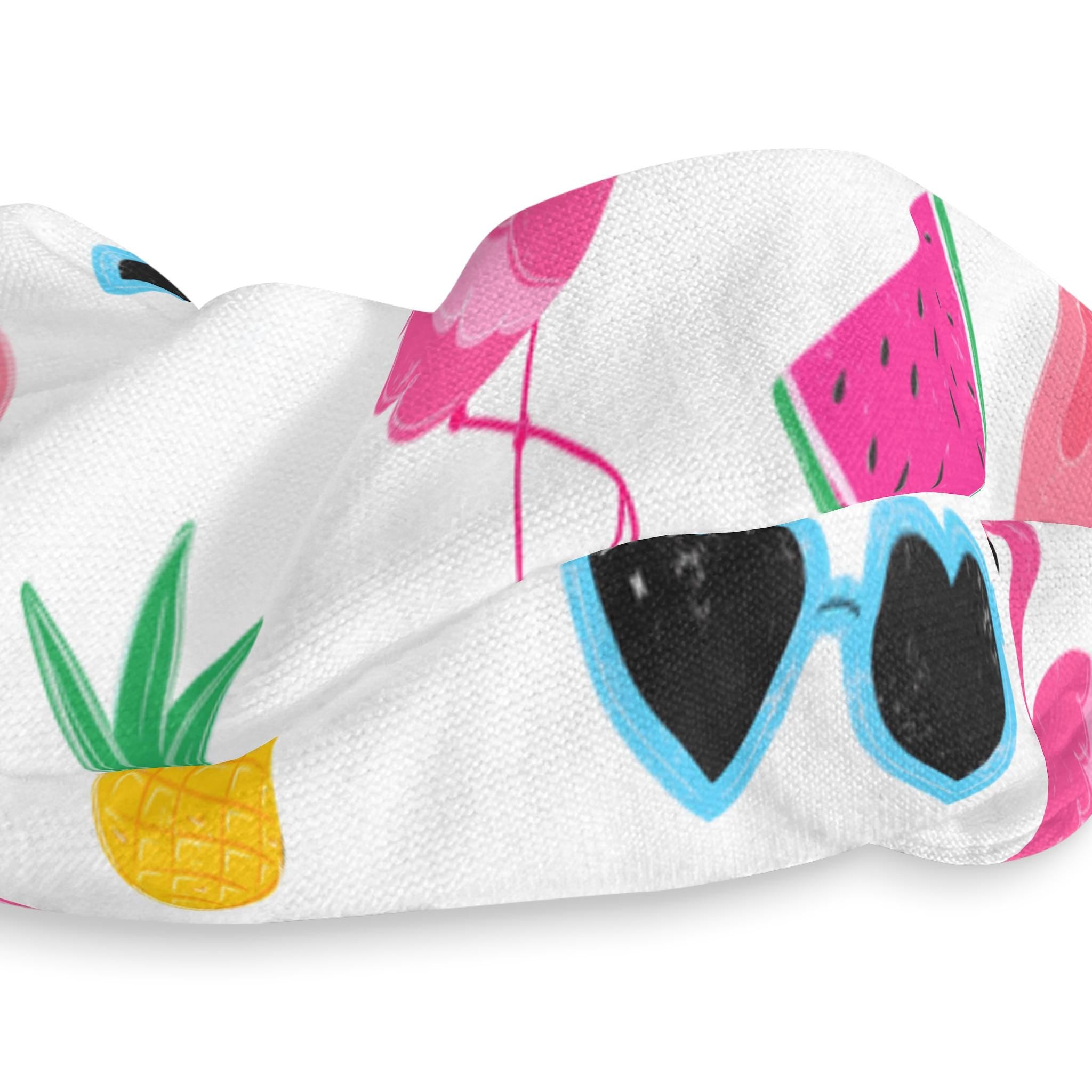 Scrunchie, Flamingo Tropical Hair Tie with Watermelon Pineapple Ice Pop Design, Summer Pool Day Hairband, Cute Gift for Her, Beach Vibe,
