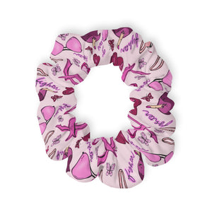 Pink Fighter Scrunchie, Breast Cancer Awareness Hair Tie, Boxing Gloves Bra Ribbon Print, Survivor Gift, October Accessory, Support Her