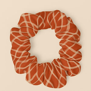 Rust Orange Fall Scrunchie, Neutral Hair Tie for Fall, Retro Grid Print Hair Accessory, Boho Style Scrunchie Gift for Her
