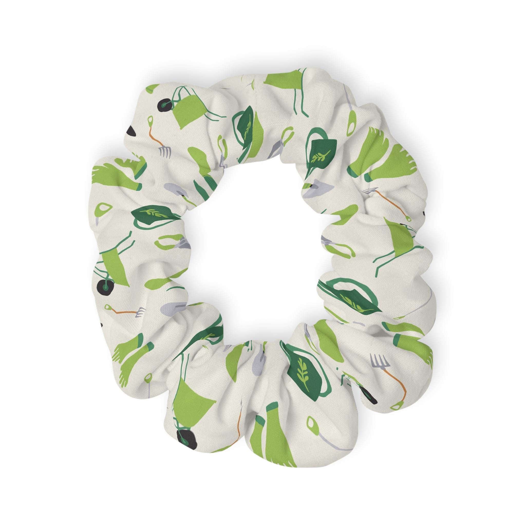 Garden Tools Scrunchie, Green Gardening Hair Tie, Plant Lover Gift, Garden Girl Accessory, Spring Scrunchie, Nature Lover Hair Band