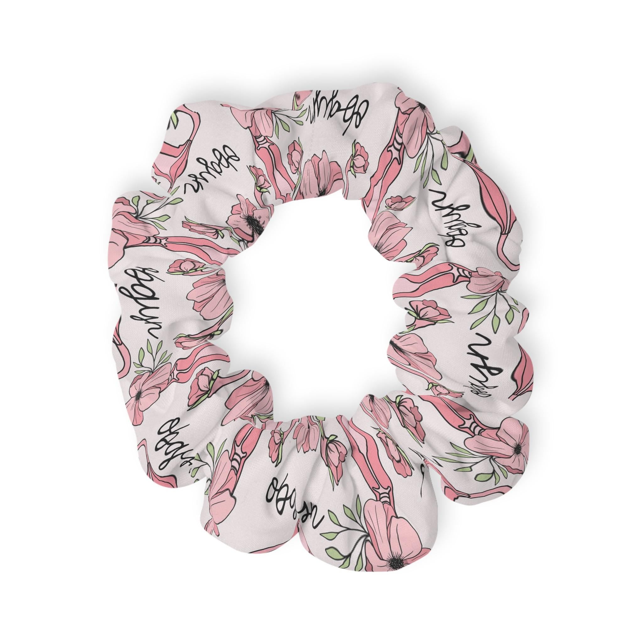 OBYN Nurse Hair Scrunchie, Pink Labor and Delivery Nurse Gift, Stork Footprint Floral Hair Tie, Cute OB Nurse Accessory, Nursing Gift