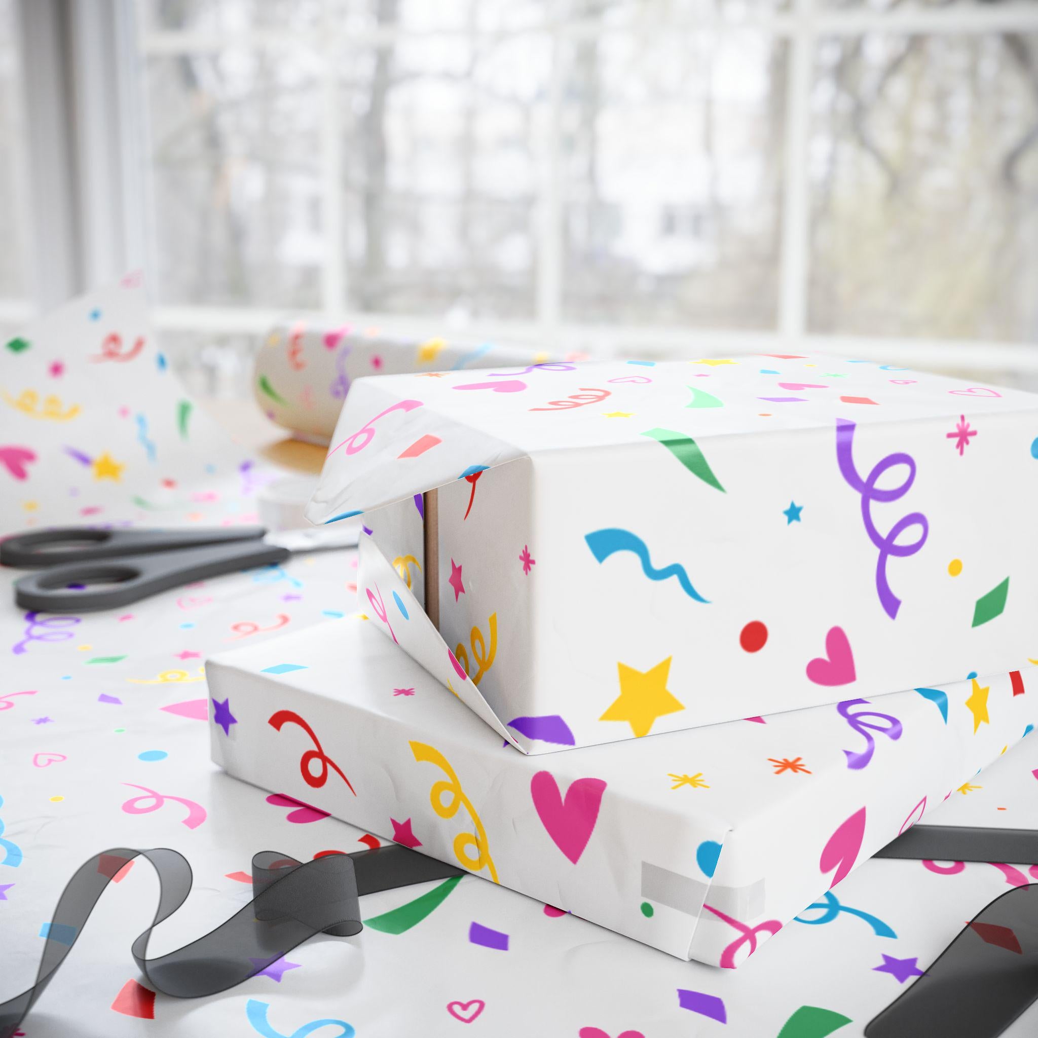 Colorful Confetti Wrapping Paper, Gift Wrap for Birthdays, Holidays, Parties, Baby Showers, Celebrations