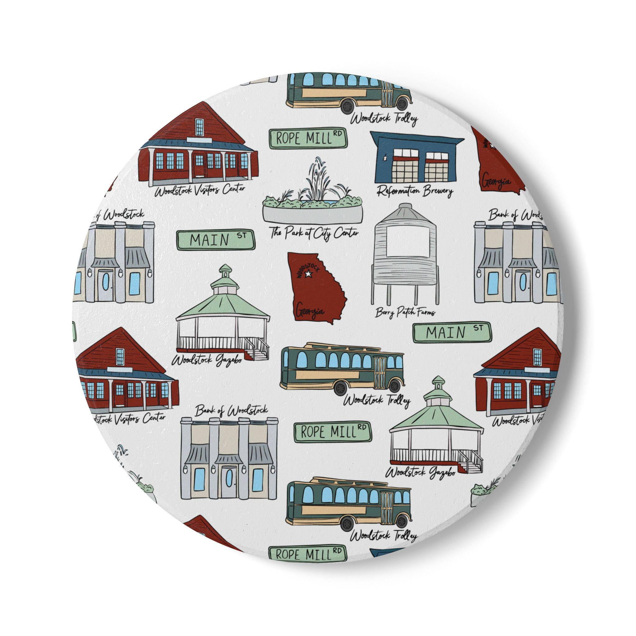 Woodstock GA Charming Local Ceramic Coaster, Souvenir Drink Coaster, Home Decor, Gift for New Home, Decoration for Coffee Table