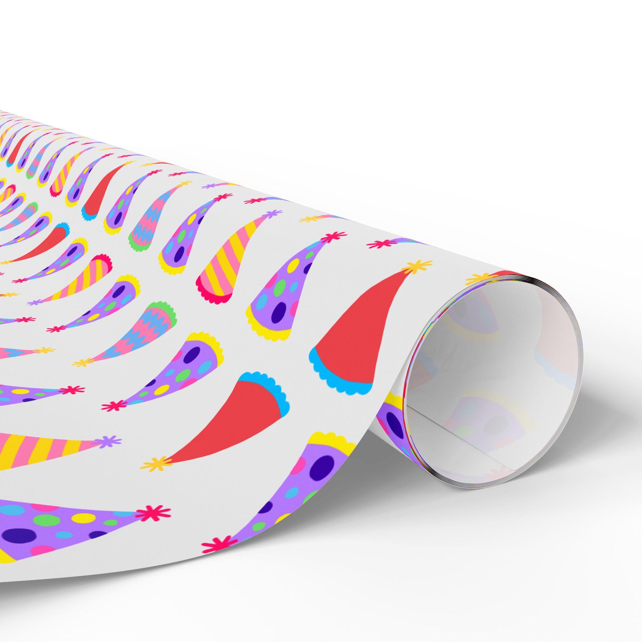 Colorful Party Birthday Hat Wrapping Paper, Festive Gift Wrap for Birthdays, Holidays, Celebrations, Party Supplies, Unique Gift