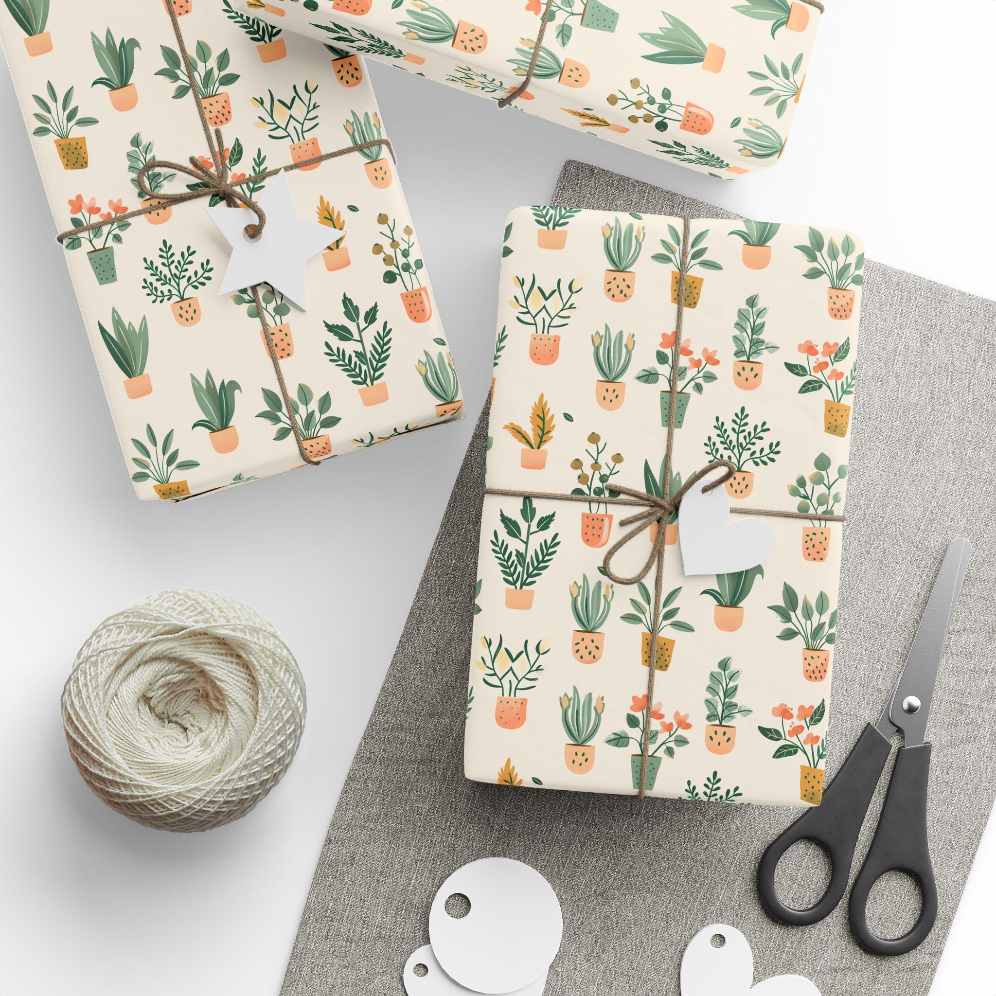 Plant Lover Floral Wrapping Paper, Eco-Friendly Succulent Gift Wrap for Birthday, Wedding, Holiday, Multi-Purpose Decorative Paper