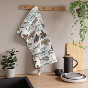 Smryna Georgia Illustrated Kitchen Towels, Kitchen Decor, Farmhouse Style, Gift for Hosts, Unique Kitchen Linens, Smryna GA Pattern