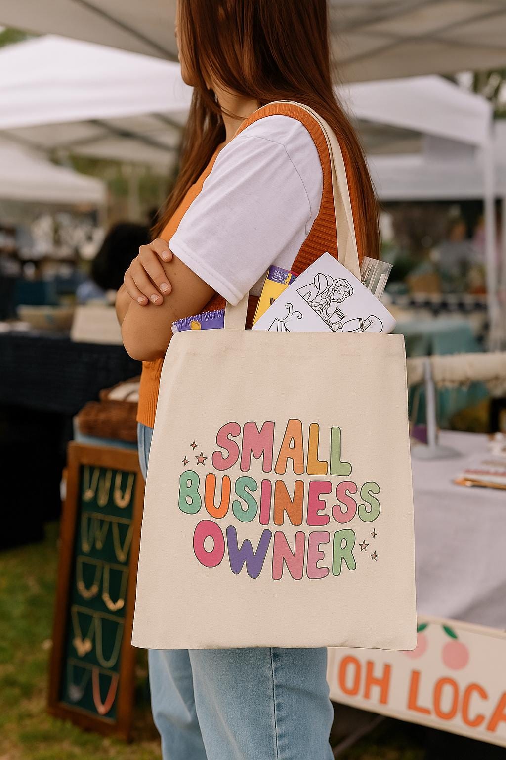 Small Business Owner Cotton Canvas Tote Bag, Eco-Friendly Shopper, Gift for Entrepreneurs, Market Bag, Personalized Tote, Shop Small