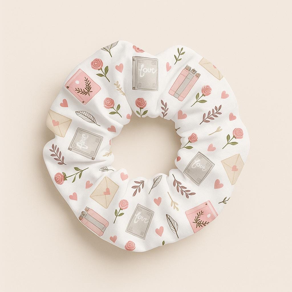 Bookish Hearts Floral Scrunchie Set, Cute Hair Accessories, Stylish Gifts for Her, Everyday Hair Ties, Eco-Friendly Hair Accessories