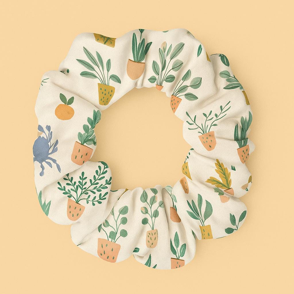 Scrunchie, Houseplant Hair Tie, Botanical Print Accessory, Plant Lover Gift, Garden Vibes, Soft Fabric Hairband