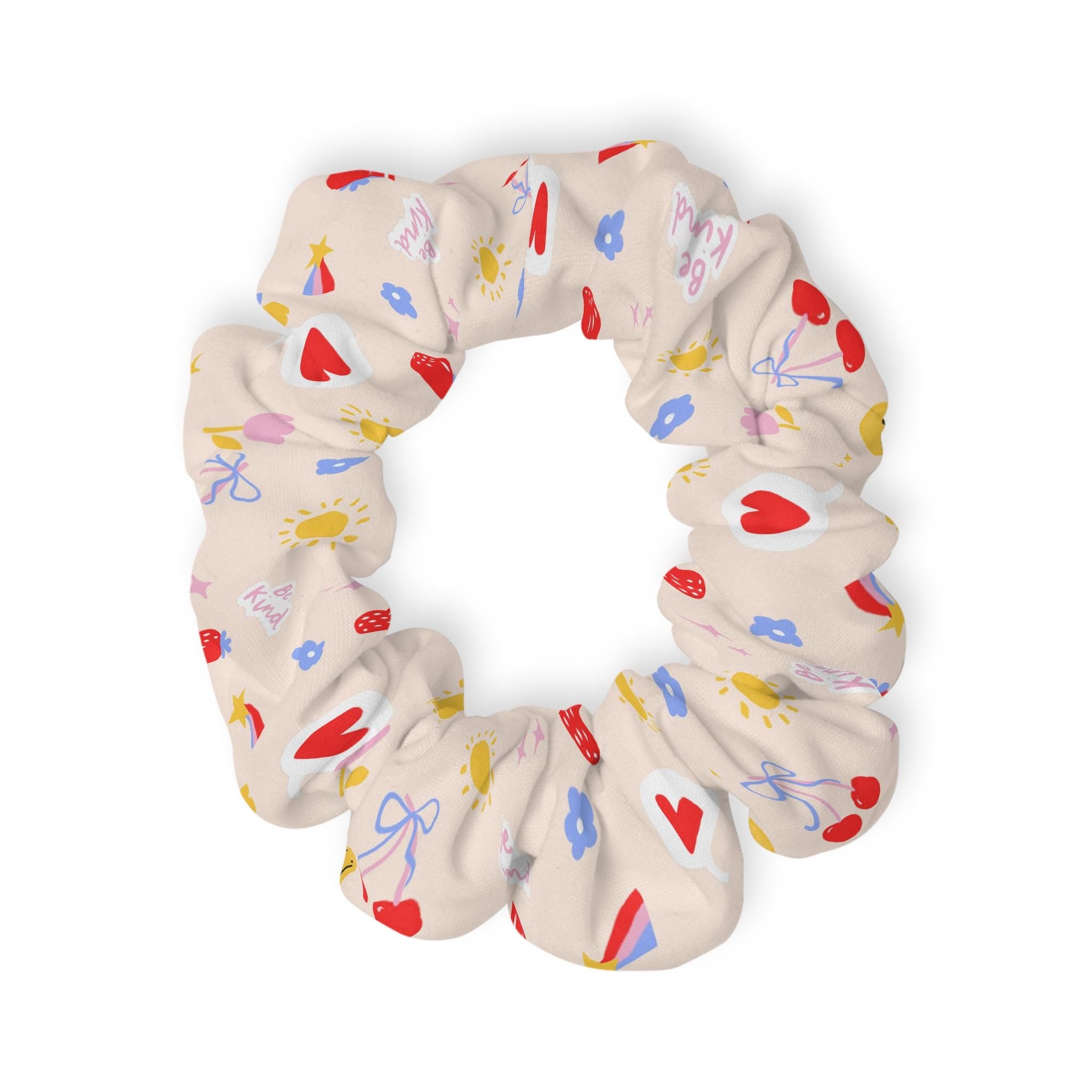 Cute Rainbow Cherry Scrunchie, Kawaii Fruit Hair Tie, Dream Big Smiley Face Hair Accessory, Aesthetic Fun Icon Pattern Gift for Her