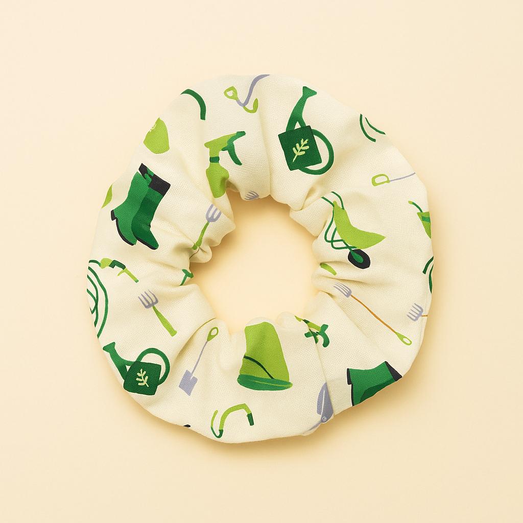 Garden Tools Scrunchie, Green Gardening Hair Tie, Plant Lover Gift, Garden Girl Accessory, Spring Scrunchie, Nature Lover Hair Band