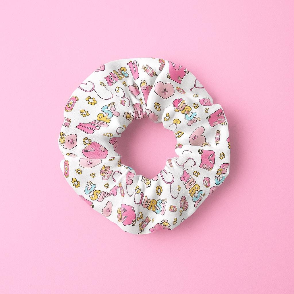 Groovy Nurse Scrunchie, Nurse Hair Accessory, Cute Pink Medical Gift for Nurses, RN Appreciation, Nurse Week Gift, Handmade Scrunchie