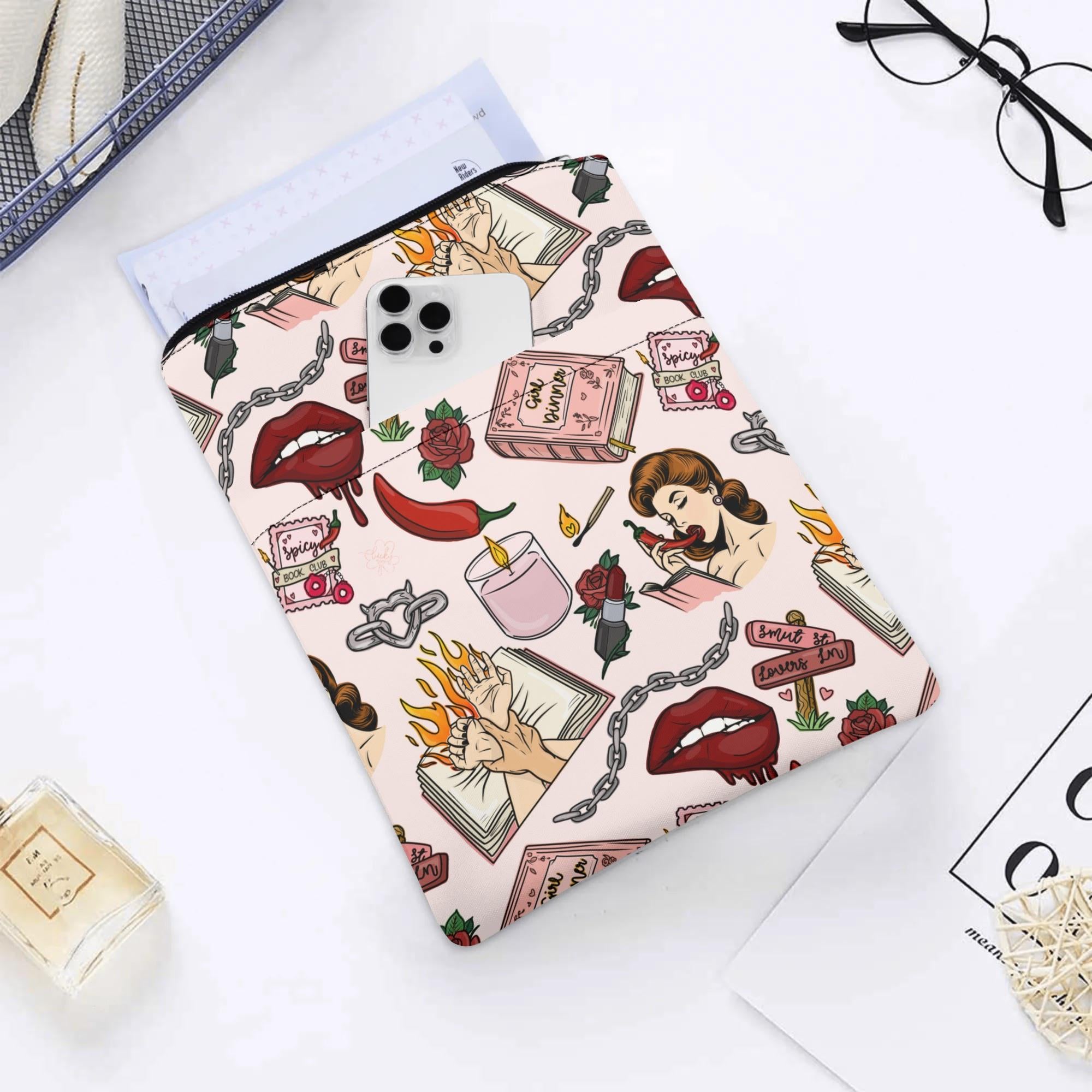 Handmade Book Sleeve with Zipper - Personalized Smut Design, 600D Canvas Fabric, Protects Books & Kindle While Traveling, Bookish Gift